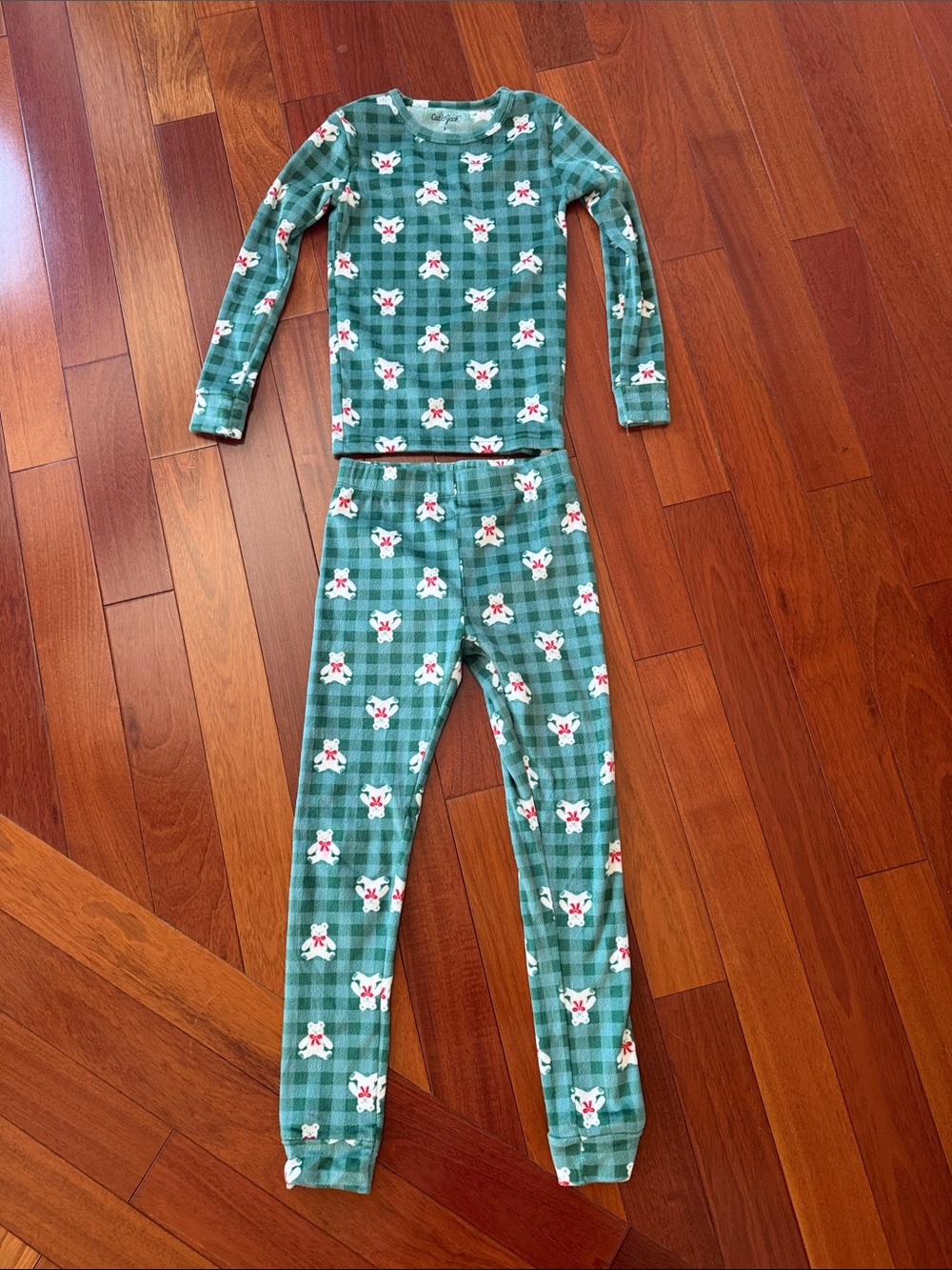 Kids Green Plaid Fleece Bear Pajama Set